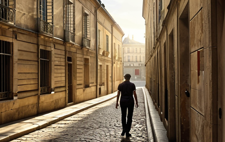 **Prompt 1:** A poignant and realistic depiction of an individual (diverse, 30s-40s, conveying resilience and hope) stepping out of the symbolic shadows of prison walls. The walls are subtly blurred or fading behind them, representing overcoming past stigma and prejudice. Ahead, a vibrant, sunlit European city street unfolds, bustling with diverse people engaged in positive interactions. There's a subtle sense of a supportive community or an outstretched hand implied in the welcoming figures in the distance. Emphasize human dignity, the potential for transformation, and the bright prospect of societal reintegration. Use warm, natural lighting and incorporate classic French architectural elements in the urban background.