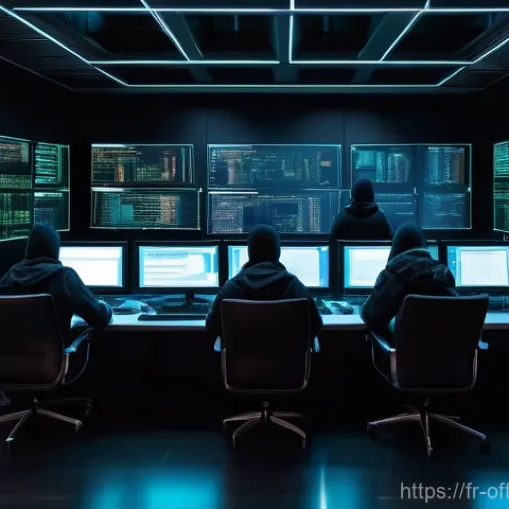 조직범죄 수사 기법과 한계 - **Prompt:** A dimly lit, high-tech underground lair where a group of sophisticated cybercriminals op...
