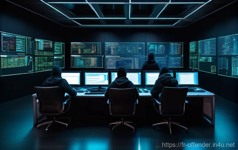 조직범죄 수사 기법과 한계 - **Prompt:** A dimly lit, high-tech underground lair where a group of sophisticated cybercriminals op...