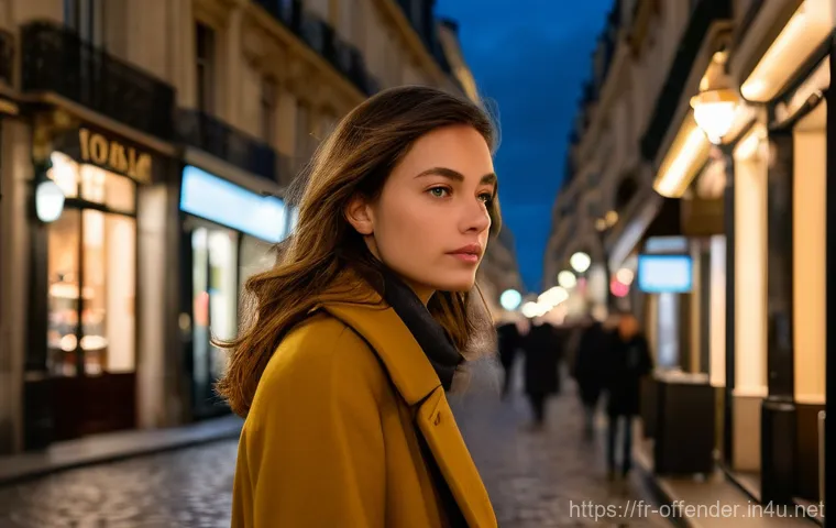 강력범죄 유형별 통계 - A young French woman in her early 20s, dressed in a stylish yet practical autumn coat and jeans, wal...