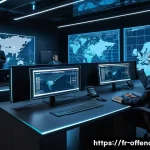인터폴 수배자 리스트 분석 - A detailed digital art scene depicting an international law enforcement team coordinating a high-tec...