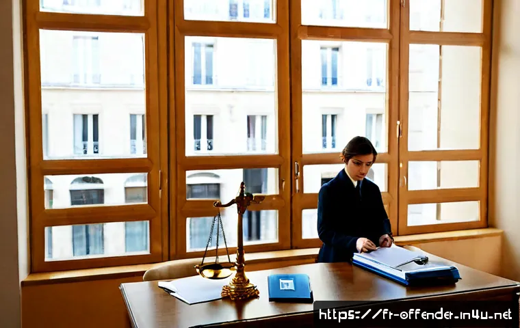 범죄 관련 법률 개정 사례 연구 - Photorealistic French criminal law reform case study scene, a thoughtful legal researcher at a clean...